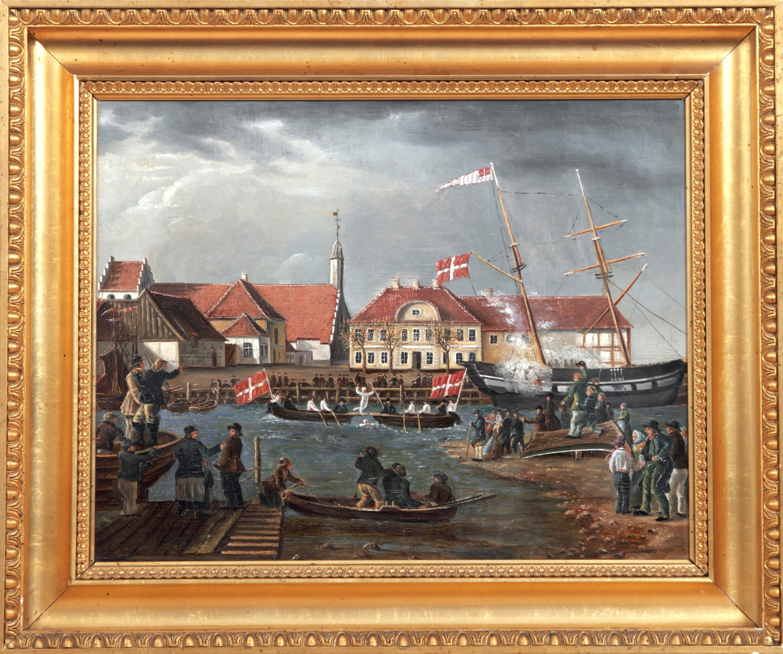 Faber, Christoffer Dystløb i Kerteminde Havn 1827 Olie på pap 37 x 47 JLM 2-562 Foto Ole Friis